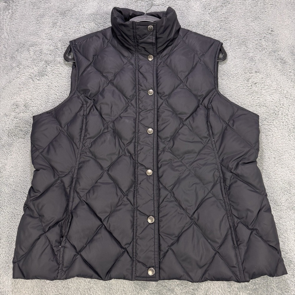 Lands End Puffer Vest Women L Black‎ Quilted Down Lightweight Warm Nylon